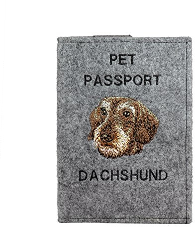 Art-Dog Hundepasshülle - Handgefertigte Filzhülle mit gesticktem Muster - Tierärztliche Reisepasshülle für Hunde - 17x12,5cm - Dachshund II