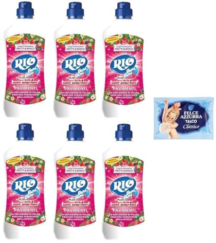 6er-Pack RIO Bum Bum Pavimenti, Bodenreiniger mit Alkohol, Waldbeeren Duft,1Lt + 1er-Pack Kostenlos Felce Azzurra Talkumpuder, 100g-Beutel