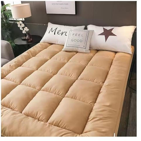Matratzentopper Daunen Baumwolle 150x200cm Matratzenauflage Rutschfest Atmungsaktiv Weich Gesteppte Matratzen-Auflage Klappmatratze Futon Matratze ( Color : Khaki , Size : Small Single-90*200cm )