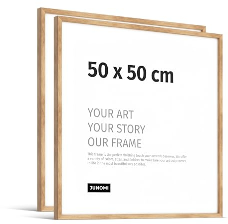 JUNOMI® 2 x Premium Bilderrahmen Eiche 50 x 50 cm | Echtholz Bilderrahmen 50 x 50 cm aus Eiche mit bruchsicherem Acryl-Glas | Eichenrahmen