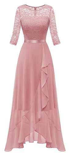 Berylove Damen Frühling Abendkleid Lang Elegant für Hochzeit Abschlusskleider Chiffon Ballkleider mit Langen Ärmeln BLP7069 Blush XL