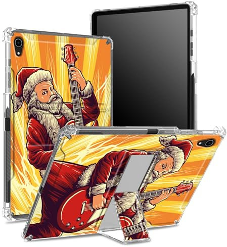 Coque pour iPad Mini 6/iPad Mini 6e génération 2021 8,1 avec porte-crayon, dos transparent avec Père Noël guitariste, protection des coins antichoc avec béquille rigide