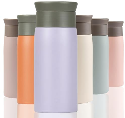 Thermal Flask for Hot Drink, 350ml Coffee Cup Travel Mug, Insulated Travel Coffee Mug, Stainless Steel Water Bottle with Filter, Leak-Proof with Hygienic Drink Opening (Light Purple)
