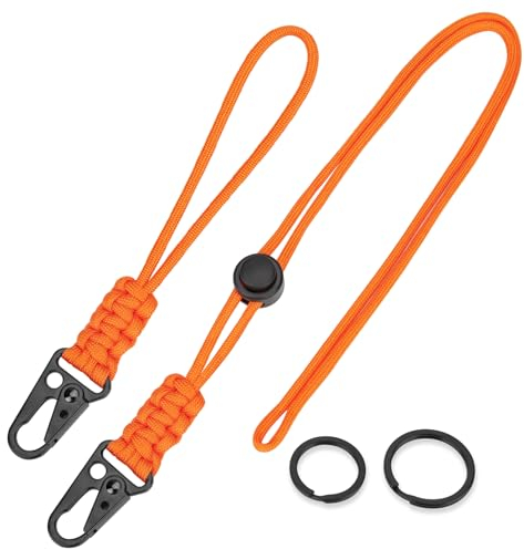 HONZUEN Paracord Lanyard 2pcs Orange Key lanyard for Neck Key Chain Necklace Heavy Duty with HK Clip Wrist Key Ring Cord for Whistle Strap Camera Outdoor Tool Suitable for Hiking Camping