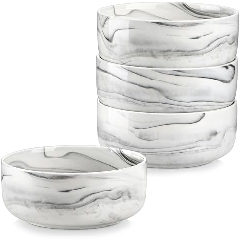 MALACASA Serie LUNA Set de 4 Cuencos para Cereal Ø 14,7 x 6 cm, 760 ml en Porcelana, Cuencos y Tazonas Elegantes, Adecuados para Desayuno y Postres, Apto para Lavavajillas y Microondas, Gris Mármol