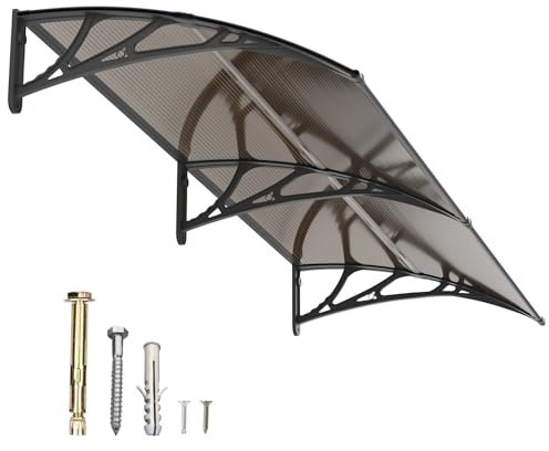 Pensilina Tettoia per Porta Balcone Esterno 200x80cm in Policarbonato,Baldacchino Tetto per Finestra e Veranda, con Protezione UV, Antipioggia e Antineve