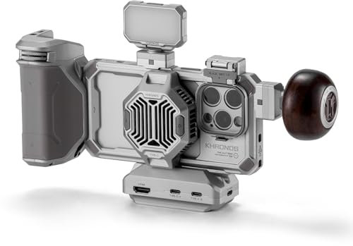 Tilta Khronos Ultimate Kit kompatibel mit iPhone 15 Pro, Titanweiß, inkl. Handyhülle, LED-Licht, Hub, Griffe, Kühlventilator, ND-Filter und mehr, mobiles Filmemachsystem