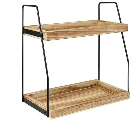 XUDREZ Coffee Station Organizer for Countertop, 2 Tier Coffee Bar Accessories Organizer, Condiment Storage, Wooden Kitchen Counter Shelf for Bathroom, Kitchen, Office