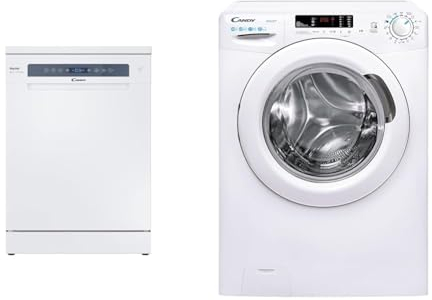 Candy Rapido' CF 4E4F0W, Lavavajillas 60 CM, 14 Servicios, Digital, Wi-Fi, 8 ciclos, Especial 35´ & Smart CS 14102DE/1-S, Lavadora 10 KG, 1400 RPM, Tecnología NFC, Asistente de Voz, 15 Ciclos