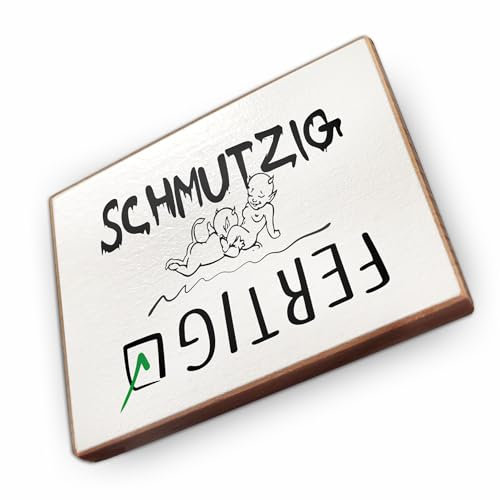 Magnet aus Buchenholz Kühlschrankmagnete mit Sprüchen (Spülmaschinen - Magnet Schmutzig - fertig)