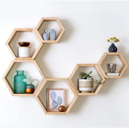 Sechseckige Schwebende Regale aus Holz, Wabenregale, Sechseckige, Wandmontierte Schwebende Regale, Wabenmuster, Dekoratives Regal für Kinderzimmer, Schlafzimmer, Wohnzimmer
