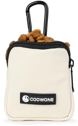 COOWONE wasserdichte Leckerlitasche für Hunde, Leckerlitasche für Hundetraining, integrierter Kotbeutelspender, verstellbare Umhängetasche (Beige Small)