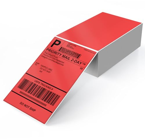 YIKIADA Thermoetiketten Rot 100 × 150 mm Versandetiketten 250 Stück | Selbstklebende Vinyl-Aufkleber, Thermodirekt, wasserfest und reißfest, perforiert, für Pakete, Adressen, Barcodes und Lager