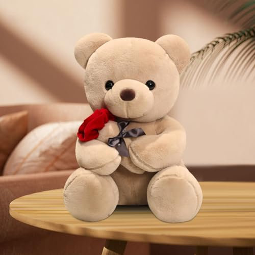 Ours en Peluche avec Rose, 23CM Peluche Ours, Ours en Peluche pour La Saint-Valentin, Cadeau pour La Petite Amie Ou Le Petit Ami, pour Noël,Saint Valentin,Anniversaire