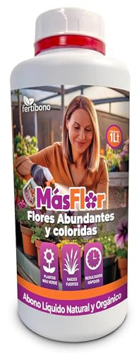 FERTIBONO MásFlor Fertilizante Líquido para Plantas con Flor – Potencia la Floración Natural – Con NPK, Molibdeno y Aminoácidos – Resultados Rápidos y Visibles – 100% Orgánico – 1L