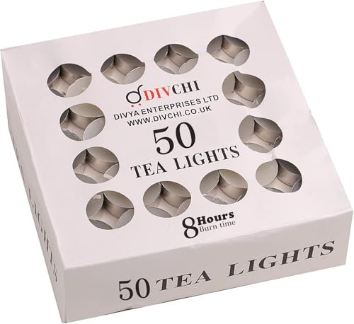DIVCHI Candles 50 Pack 8 Hour Tea Lights | Long Burning Tea Lights Candle | Unscented Tealights Great For Everyday Use, Wax Melts Burners (50 Pack)