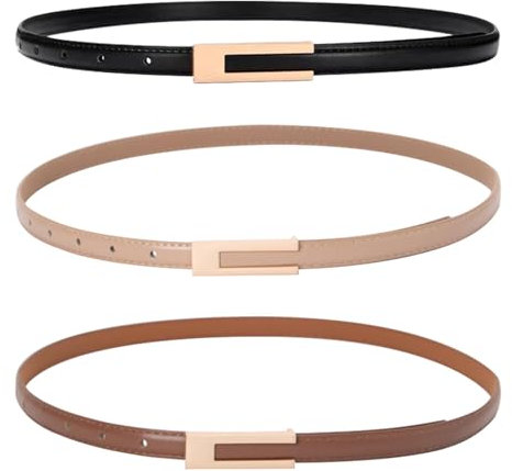 HOMYY Echtledergürtel Damen Verstellbarer Kleider Gürtel Skinny Retro Gürtel Klassisch Ziergürtel Jeans Hosen Kleid Modegürtel in Schwarz, Braun, Khaki