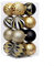 HEIBTENY Weihnachtskugeln 16 Stücke 8CM Schwarz Gold Rot Grün Blau Weihnachtskugeln Plastik Für Weihnachtsdeko Mit Aufhängen Christbaumkugeln Christbaumschmuck Set (Schwarz Gold)