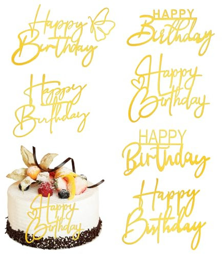 TIESOME Happy Birthday Cake Topper,6 Stück Happy Birthday Tortendeko Geburtstagstorte Deko Gold Cake Toppers für Geburtstagstorten, Happy Birthday Topper, Tortendeko Gold, Cake Topper Geburtstag