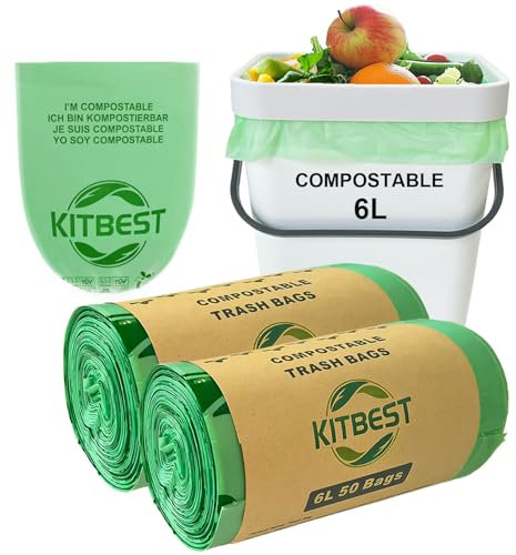 Kitbest biologisch abbaubare Lebensmittelabfallbeutel, 6 l, Kompostierbar, Küche, Müll, Müllbeutel