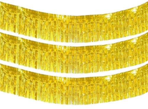 3 Stück Foil Fringe Garland Lametta Glitzer Vorhang für Partydekor Geburtstags Verlobung Hochzeit 30cm x 3m (Golden)