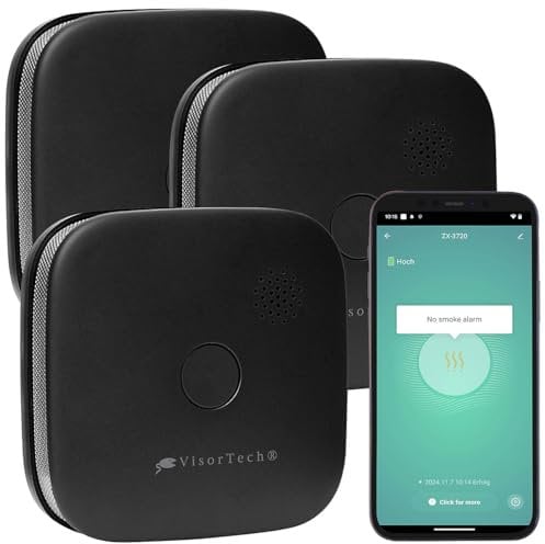 VisorTech 3er-Set kompakte WLAN-Design-Rauchwarnmelder mit weltweiter App, schw.