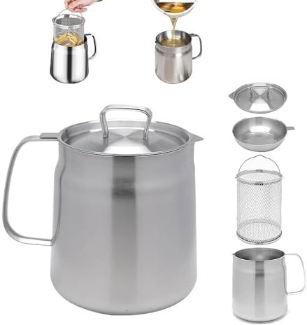 Ölfilterbehälter aus 304 Edelstahl, großer Fassungsvermögen, vielseitiger Topf für Küche, Zuhause, Mini-Ölfritteuse und Filterbecher