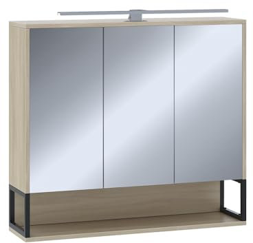 Vicco Badspiegelschrank Vionna, Eiche/Schwarz, 80 x 71.5 cm mit LED-Licht
