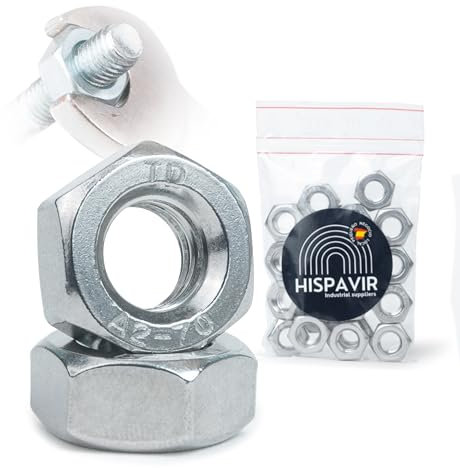 HISPAVIR | Pack de 10 Unidades | Tuercas Hexagonales M12 DIN 934 | Acero Inoxidable A2 (AISI 304) | Rosca Métrica Estándar Paso 1.75 | Se Ajustan con Llave de 19 mm | Resistentes al Óxido