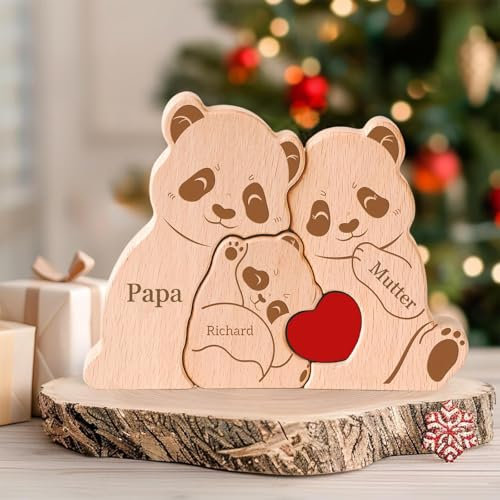 Personalisiertes Holzkunstpuzzle der Bärenfamilie mit 2-7 Namen Graviert, Skulpturen Desktop Ornament Home Tischdekoration, Geschenke für Muttertag, Vatertag, Familie, Mama, Papa (E-1)