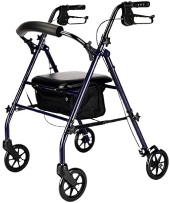 Gehgestell 4-Rad-Rollator mit Sitz, Rollator aus Aluminium, höhenverstellbar, leicht, faltbar, mit Korbstütze Gehhilfen für Senioren