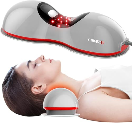 Flikeze Beheizter Nackenstrecker mit Rotlichttherapie, kabelloses Nacken traktionsgerät zur Linderung von Nackenschmerzen und zur Schulterentspannung, Nackenmassagegerät für Zuhause und Büro