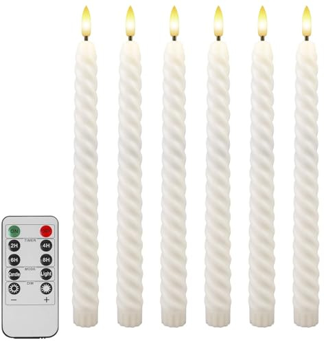 6 Stück LED Stabkerzen mit Zwei Fernbedienung, Led Kerzen mit Timerfunktion, Kerzen Elektrisch, Batteriebetriebene Led Kerze, 3D-Dochtlicht, Stabkerzen Led für Weihnachtsdeko, Halloween-kerzen