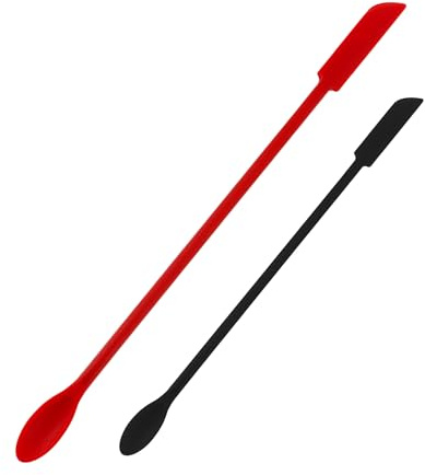 Junsasi 2 PCS Mini Makeup Spatulas, Flexible Silicone Beauty Spatula Reusable Thin Jar Scrapers for Cosmetic Bottles, Get Last of Makeup Out (Black and Red)