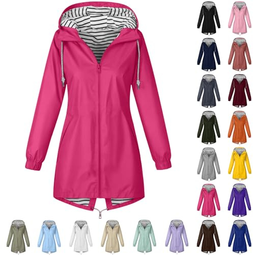 ZWDC Damen Regenjacke Kapuzenjacke Frauen Leichte Jacke mit Kapuze Taschen Outdoorjacke Windbreaker Übergangsmantel Funktionsjacke für Alltag Reisen Wandern Trekking
