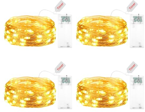 Kaleora 4 Stück Lichterkette Batterie Timer, 2M 20 LED Micro Kupferdraht Lichterketten Batteriebetrieben, Warmweiß Lichterkette mit Timer für Weihnachten Halloween Hochzeit Kinderzimmer Party Deko