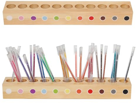 Sixfolo 2 Pièces Pot à Crayon de Couleur en Bois avec 11 Compartiments | Organisateur de Crayon Bois 41x5x7cm,Porte Crayon Enfant Multifonction pour Rangement de Crayons de Couleur