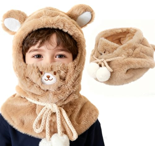 AYPOW Kinder Winter Thermo Fleece Sturmhaube 3-8 Jahre, Multifunktionale Einstellbar Winddichte 3D Tier Gesichtsmaske Skimaske, Kapuze Halswärmer Schal für Mädchen Jungen Outdoor-Aktivitäten Fahrrad