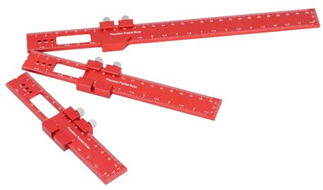 Hyuduo Righello Scorrevole in Metallo 3 Pezzi Righello per la Lavorazione del Legno in Lega di Alluminio con Scale Metriche Imperiali, Fermi a T Regolabili per Disegno e Marcatura di Angoli Precisi