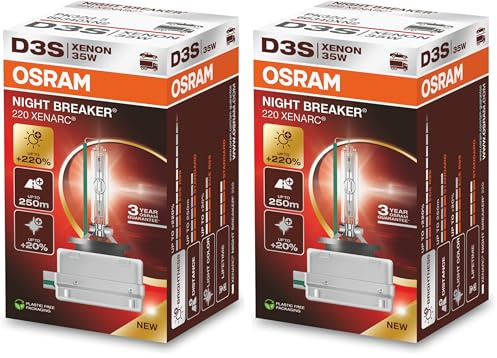 Osram XENARC NIGHT BREAKER 220, D3S, +220% mehr Helligkeit, Xenon-Scheinwerferlampe, 66340XN2, Faltschachtel (1 Lampe) (Packung mit 2)