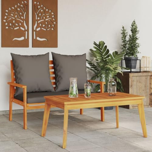 Runheo Gartensofa-Set mit Kissen, Massivholz Akazie, 120 cm Sofa, Dunkelgrau, für Terrasse, Balkon, Outdoor-Loungemöbel-Set, pflegeleicht
