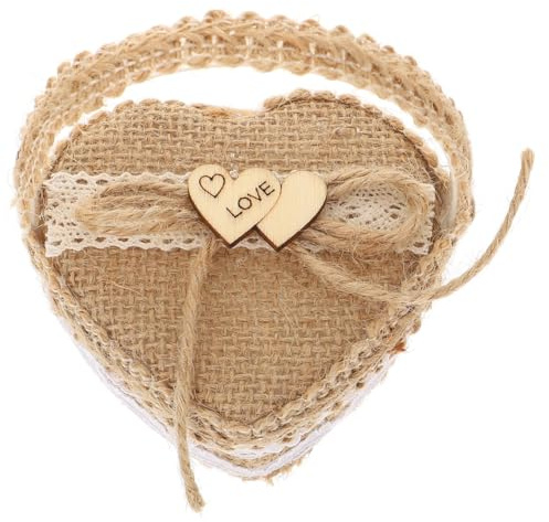 Operitacx Caja Para Anillos De Boda En Forma De CorazóN Cesta Creativa De Madera Y Lino Para Almacenaje Y ProteccióN De Anillos Adorno RomáNtico Para Ceremonias Y DecoracióN