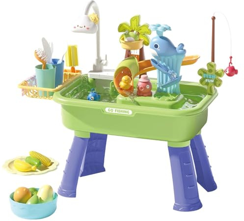 Nudorpn Mesa de agua de para niños, gran mesa de juegos para el agua con bomba de circulación automática y agua corriente, accesorios, mesa de juego de agua para terraza, camping