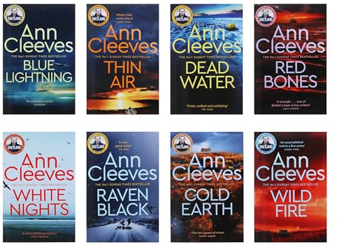 Ann Cleeves Shetland Series Collection 8 Books Set (Blue Lightning, Raven Black, White Nights, Red Bones, Cold Earth, Thin Air, Dead Water, Too Good To Be True)