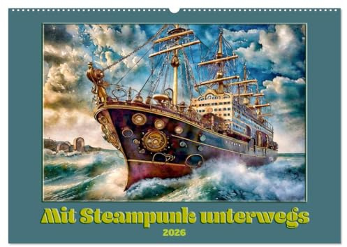 Mit Steampunk unterwegs (Wandkalender 2026 DIN A2 quer), CALVENDO Monatskalender: Volldampf, retro-futuristisch (CALVENDO Kunst)