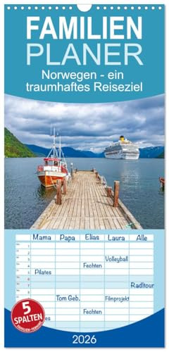 Familienplaner 2026 - Norwegen - ein traumhaftes Reiseziel mit 5 Spalten (Wandkalender, 21 cm x 45 cm), CALVENDO: Norwegen ist ein faszinierendes ... und wunderschönen Seen. (CALVENDO Orte)