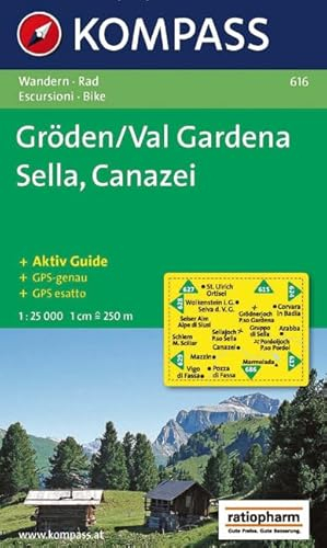 Gröden/Val Gardena, Sella, Canazei: Wandern / Rad. Escursioni / Bike. GPS-genau. 1:25.000
