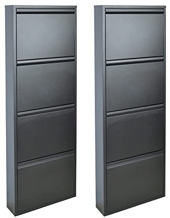 Zapatero ahorraespacio Slim: juego de dos zapateros de 4 puertas, color negro | Los originales | contienen de 16 a 24 pares de zapatos y botas (ver vídeo) | Super Oferta | No requiere montaje |