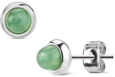 Beyoutifulthings Damen 1 Paar Stud Ohr-ring Set Ohr-Stecker Chirurgenstahl Halbedelsteine eingefasst Grüne Jade