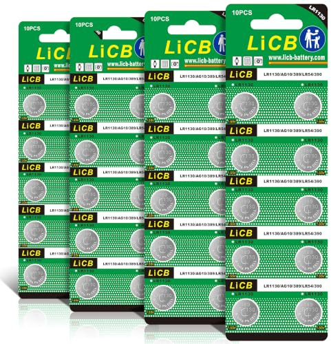 LiCB 40 Pack LR1130 AG10 Batteries 1.5V Alkaline Button Cell Battery